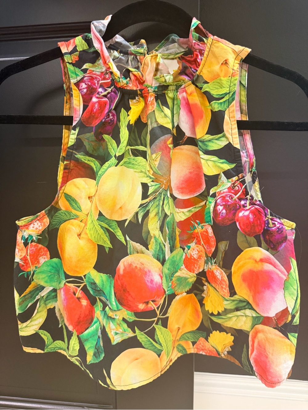 Anthropologie Black Fruit-Print Sleeveless Mock Neck Camisole